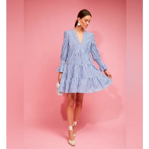 Tuckernuck Pomander Place Blue Stripe Dress Size M Cotton Poplin Preppy - Picture 4 of 10